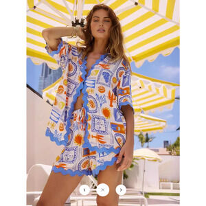 Commense Printed Button Down Shirt With Shorts Set Sz M